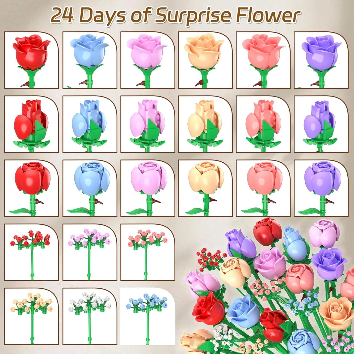 Flower Bouquet Advent Calendar 2025: 24 Days of Colorful DIY Roses for a Romantic Christmas Countdown